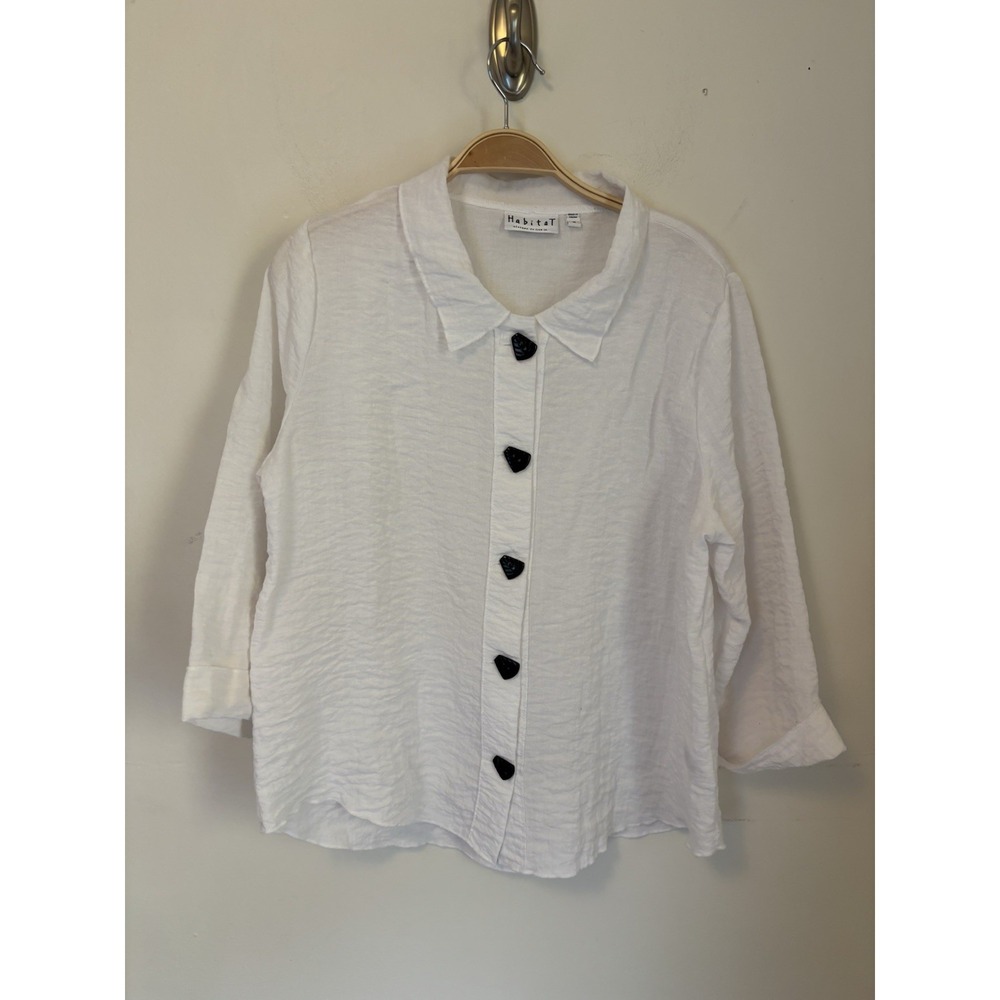 Habitat Women's Button Front Shirt White Art to Wear Lagenlook Medium